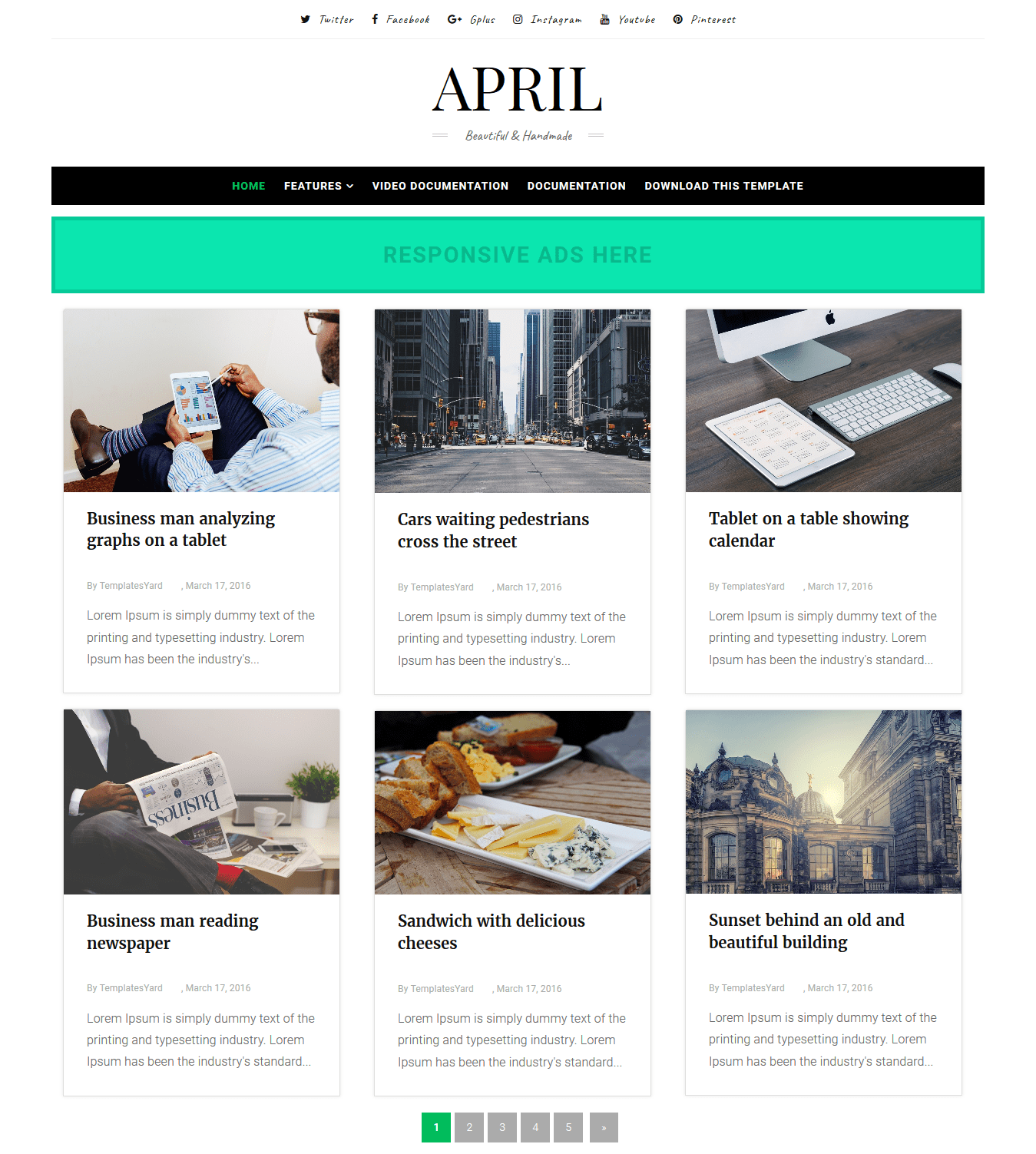 April Grid Layout Blogger Template Without Footer Credit Download