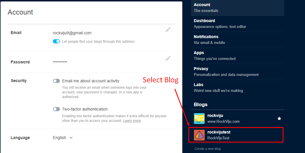 Choose Blog from Tumblr