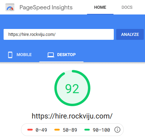 Hire RockViju com Google PageSpeed Insight