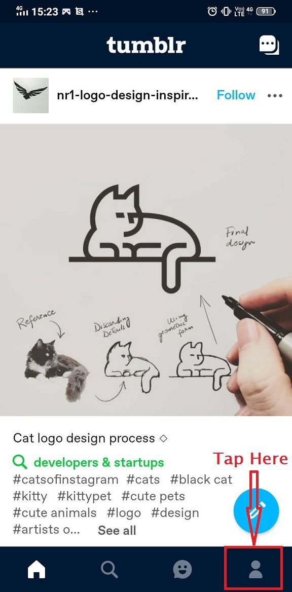 Open Tumblr Android App and select on user icon