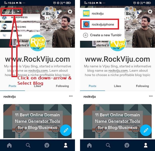 Select Tumblr Blog from Arrow Down